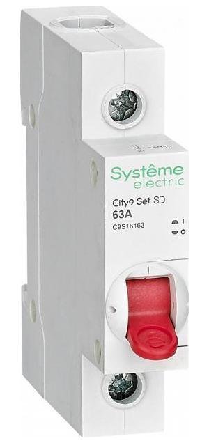Systeme Electric C9S16163 Выключатель нагрузки модульный 1П 63А City9 [в упаковке 12, цена за 1 шт]
