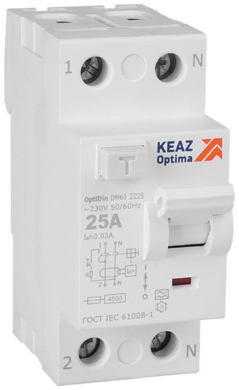 КЭАЗ 343912 Выключатель дифференциального токаOptiDin DM63-2225-A-4,5-УХЛ4 (2P, 25, 30mA)