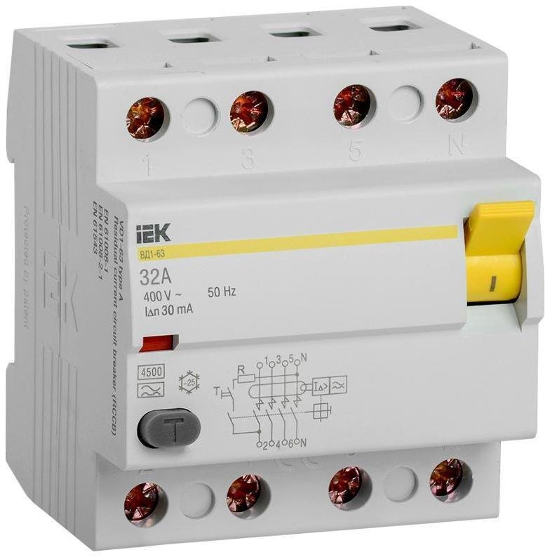IEK MDV11-4-032-030 Выключатель дифференциальный (УЗО) ВД1-63 4п 32А 30мА тип A [в упаковке 50, цена за 1 шт]