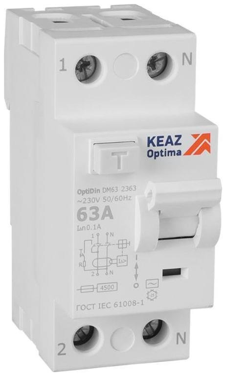 КЭАЗ 343896 Выключатель дифференциального токаOptiDin DM63-2363-AC-4,5-УХЛ4 (2P, 63, 100mA)