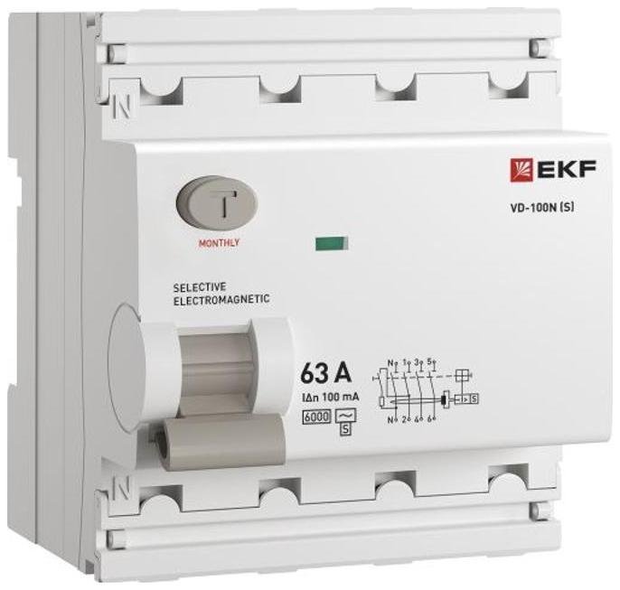 EKF E1046MS63100 Выключатель дифференциального тока ВД-100N (S) 4п 63А 100мА (тип АС, эл-мех) 6кА PROximа