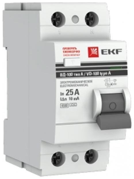 EKF elcb-2-25-10-em-a-pro Выключатель дифференциальный (УЗО) ВД-100 2P 25А/10мА (тип А, электромехническое) PROxima