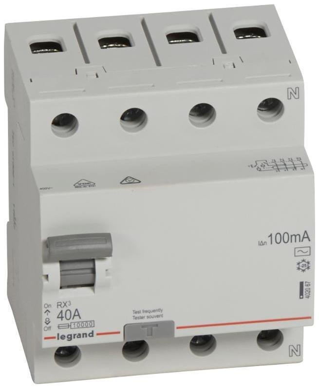 Legrand 402067 Выключатель дифференциальный (УЗО) RX3 4п 40А 100мА тип AC
