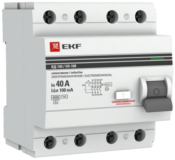 EKF elcb-4-40-100S-em-pro Выключатель дифференциальный (УЗО) (селективный) 4п 40А 100мА тип AC PROxima