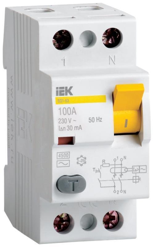 IEK MDV11-2-063-030 Выключатель дифференциальный (УЗО) ВД1-63 2п 63А 30мА тип A