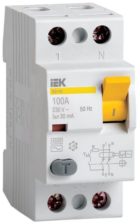 IEK MDV10-2-016-100 Выключатель дифференциальный (УЗО) ВД1-63 2п 16А 100мА тип AC