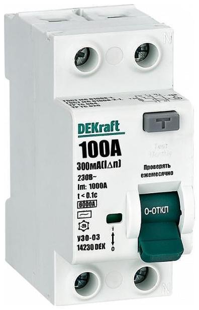 DEKraft 14230DEK Выключатель дифференциальный (УЗО) УЗО-03 2п 100A 300мА тип AC 6кА