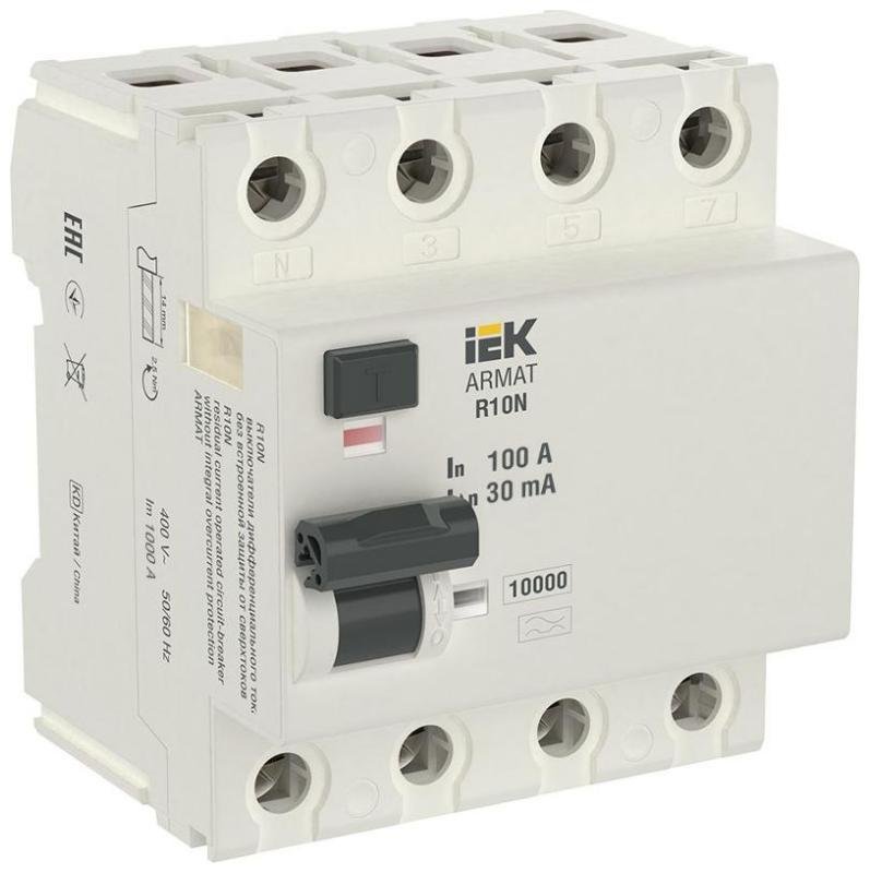 IEK AR-R10N-4-100C030 Выключатель дифференциальный (УЗО) R10N 4P 100А 30мА тип AC ARMAT