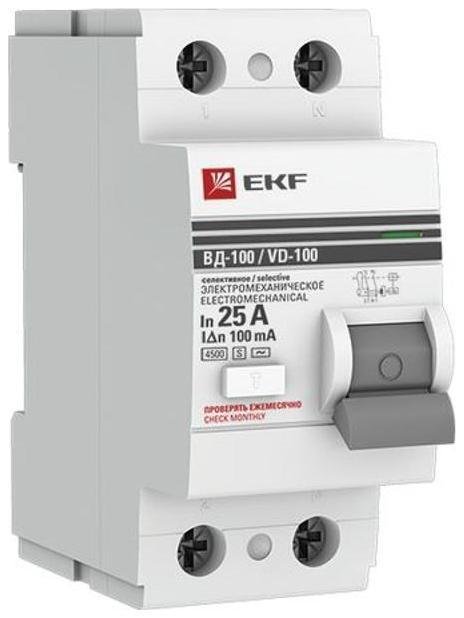 EKF elcb-2-25-100S-em-pro Выключатель дифференциальный (УЗО) селективное 2P 25А/100мА (электромеханическое) PROxima [в упаковке 32, цена за 1 шт]