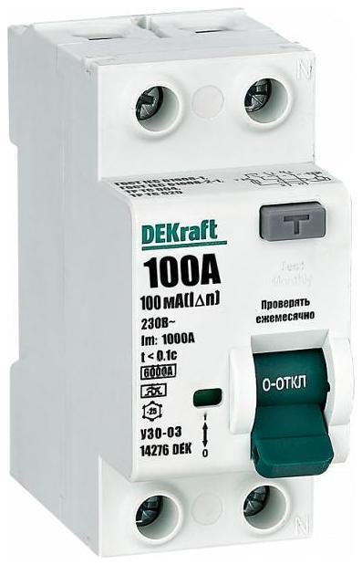 DEKraft 14276DEK Выключатель дифференциальный (УЗО) УЗО-03 2п 100A 100мА тип A 6кА