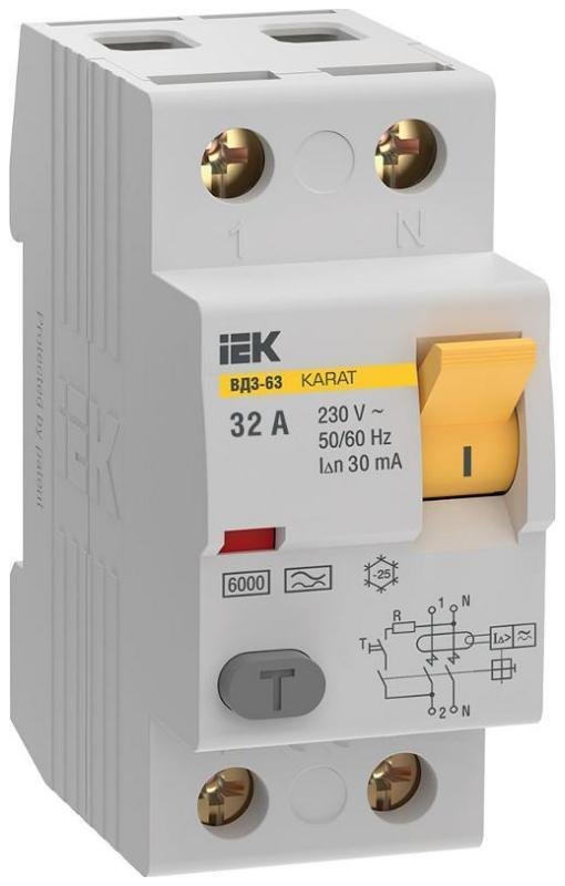 IEK MDV21-2-032-030 Выключатель дифференциальный (УЗО) ВД3-63 2P 32А 30мА 6кА тип А KARAT