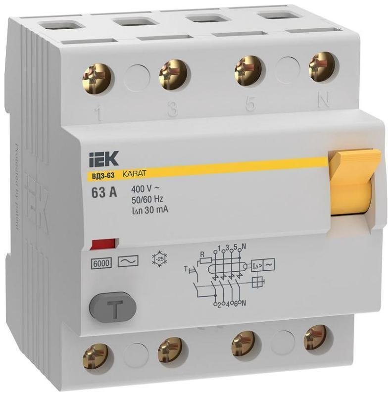 IEK MDV20-4-063-030 Выключатель дифференциальный (УЗО) ВД3-63 4P 63А 30мА 6кА тип АС KARAT