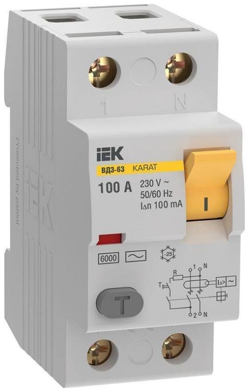 IEK MDV20-2-100-100 Выключатель дифференциальный (УЗО) ВД3-63 2P 100А 100мА 6кА тип АС KARAT