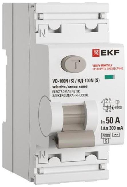 EKF E1026MS50300 Выключатель дифференциального тока ВД-100N (S) 2P 50А 300мА тип AC эл-мех 6кА PROXIMA EKF