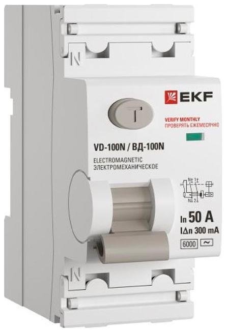 EKF E1026M50300 Выключатель дифференциального тока ВД-100N 2P 50А 300мА тип AC эл-мех 6кА PROXIMA EKF