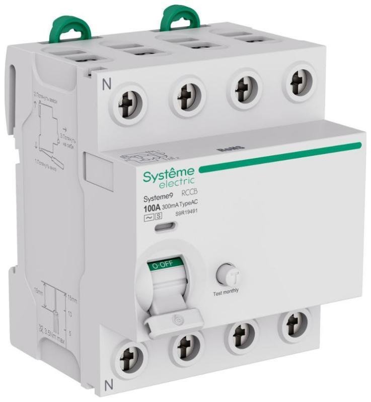 Systeme Electric S9R19491 Systeme9 Выключатель дифференциального тока (ВДТ) 100A 4P 300мА Тип-AC-S 400В