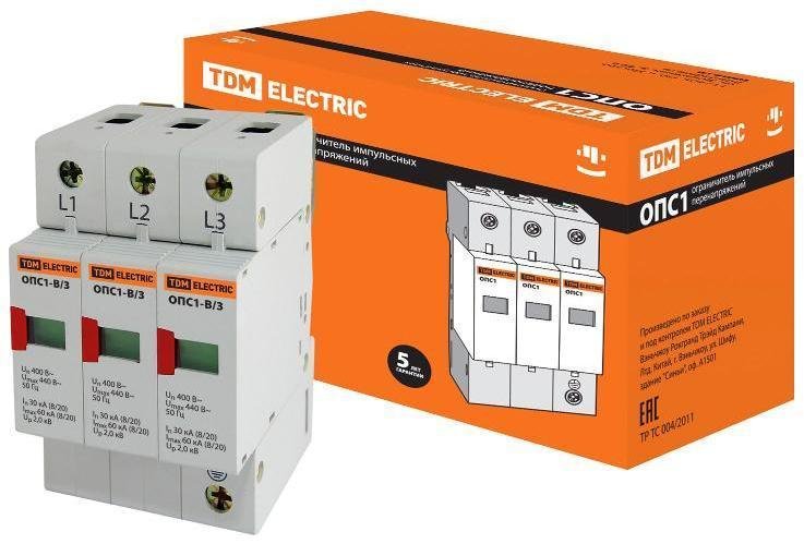 TDM electric SQ0201-0003 Разрядник ОПС1-B 3Р In=30kA Un=400B Im=60kA