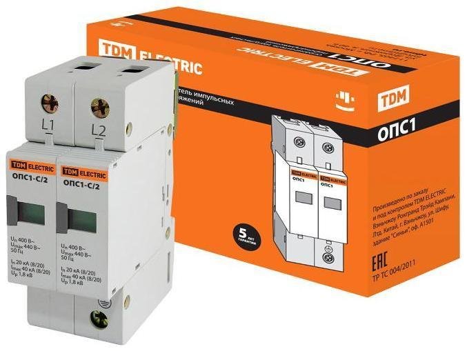 TDM electric SQ0201-0006 Разрядник ОПС1-C 2Р In=20kA Un=400B Im=40kA