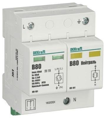 DEKraft 18020DEK Ограничитель перенапряжений 2P 80кА B 420В ОП-101