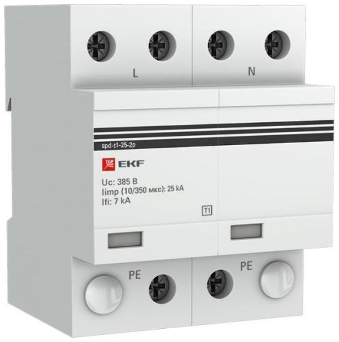 EKF spd-t1-25-2p Устройство защиты от импульсных перенапряжений Тип 1 Iimp 25kA (10/350?s) 2P EKF|spd-t1-25-2p|EKF