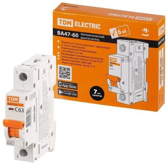 TDM electric SQ0223-0083 Выключатель автоматический однополюсный ВА47-60 1Р 63А 6кА х-ка С