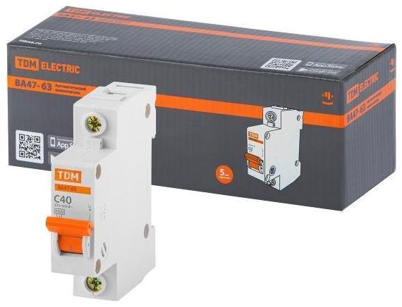 TDM electric SQ0218-0007 Выключатель автоматический однополюсный ВА47-63 40А C 4,5кА [в упаковке 12, цена за 1 шт]