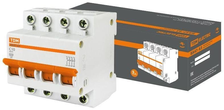 TDM electric SQ0218-0029 Выключатель автоматический четырехполюсный ВА47-63 10А C 4,5кА [в упаковке 3, цена за 1 шт]