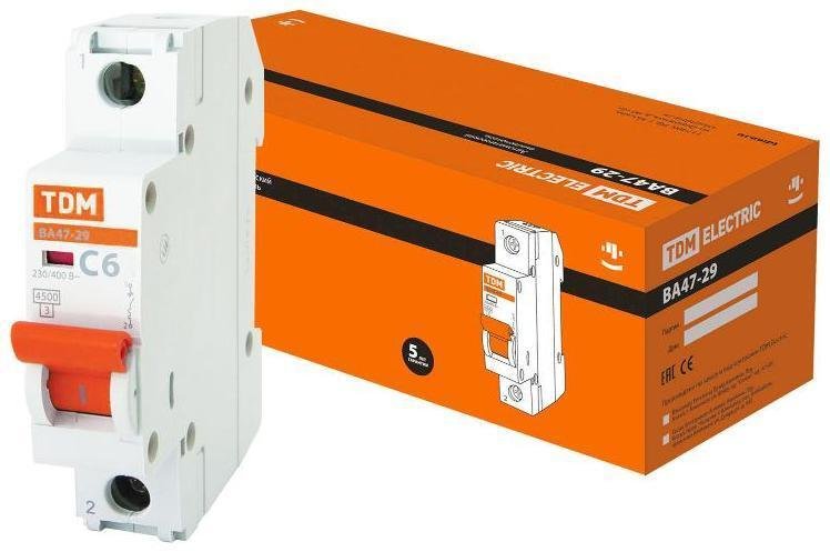 TDM electric SQ0206-0070 Выключатель автоматический однополюсный ВА47-29 6А C 4,5кА