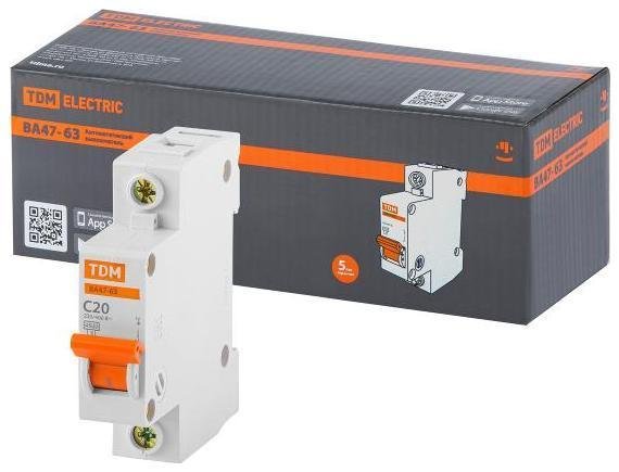 TDM electric SQ0218-0004 Выключатель автоматический однополюсный ВА47-63 20А C 4,5кА [в упаковке 12, цена за 1 шт]