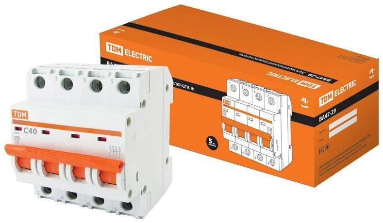 TDM electric SQ0206-0129 Выключатель автоматический четырехполюсный ВА47-29 40А C 4,5кА [в упаковке 3, цена за 1 шт]