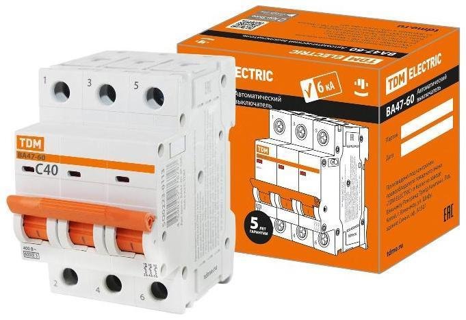 TDM electric SQ0223-0113 Выключатель автоматический трехполюсный ВА47-60 3Р 40А 6кА х-ка С