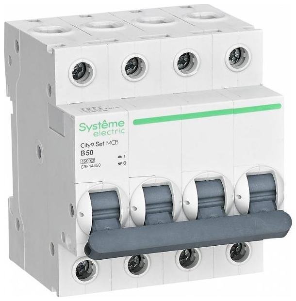 Systeme Electric C9F14450 Выключатель автоматический четырёхполюсный 50А B 4.5kA City9 [в упаковке 3, цена за 1 шт]