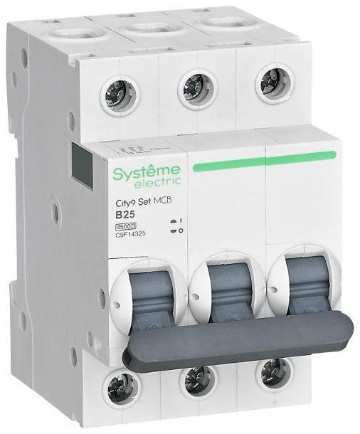 Systeme Electric C9F14325 Выключатель автоматический трёхполюсный 25А B 4.5kA City9 [в упаковке 4, цена за 1 шт]