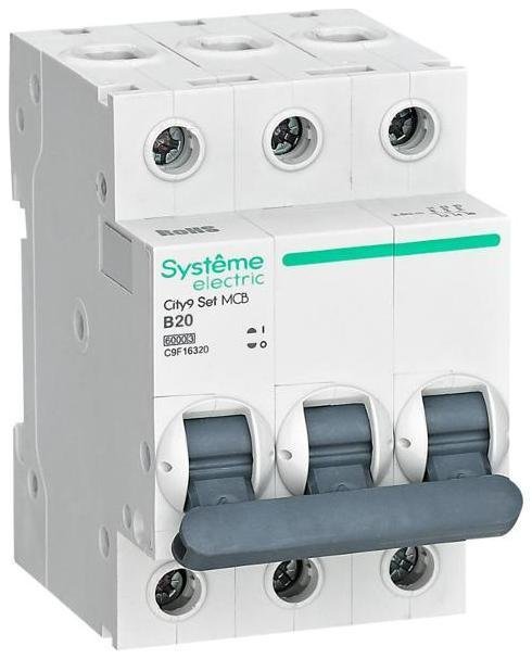 Systeme Electric C9F16320 Выключатель автоматический трёхполюсный 20A B 6kA City9 [в упаковке 4, цена за 1 шт]