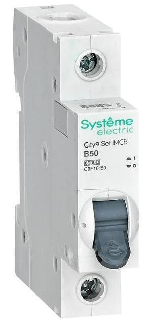 Systeme Electric C9F16150 Выключатель автоматический однополюсный 50A B 6kA City9 [в упаковке 12, цена за 1 шт]