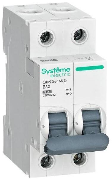 Systeme Electric C9F16232 Выключатель автоматический двухполюсный 32A B 6kA City9 [в упаковке 6, цена за 1 шт]
