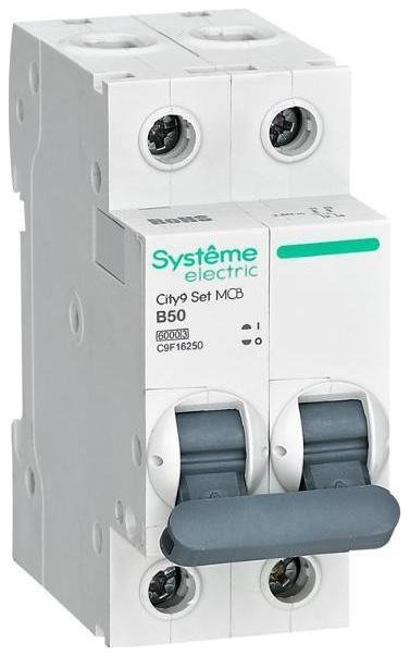 Systeme Electric C9F16250 Выключатель автоматический двухполюсный 50A B 6kA City9 [в упаковке 6, цена за 1 шт]