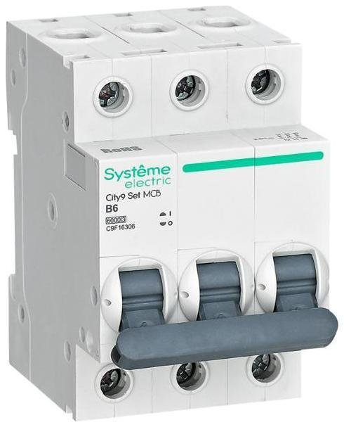 Systeme Electric C9F16306 Выключатель автоматический трёхполюсный 6A B 6kA City9 [в упаковке 4, цена за 1 шт]