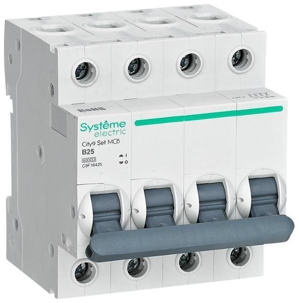 Systeme Electric C9F16425 Выключатель автоматический четырёхполюсный 25A B 6kA City9 [в упаковке 3, цена за 1 шт]
