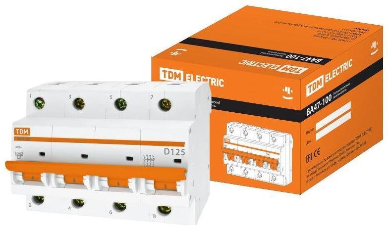 TDM electric SQ0207-0096 Выключатель автоматический четырехполюсный ВА47-100 4Р 125А 10кА х-ка D