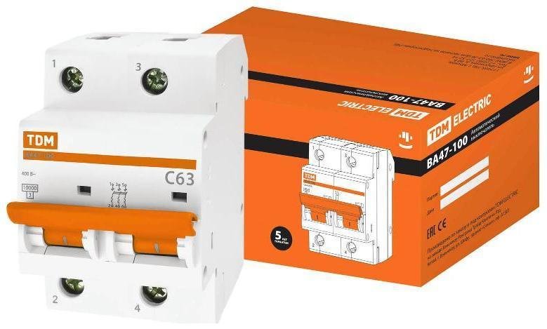 TDM electric SQ0207-0064 Выключатель автоматический двухполюсный ВА47-100 63А C 10кА