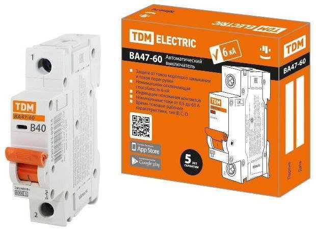 TDM electric SQ0223-0014 Выключатель автоматический однополюсный ВА47-60 1Р 40А 6кА х-ка В