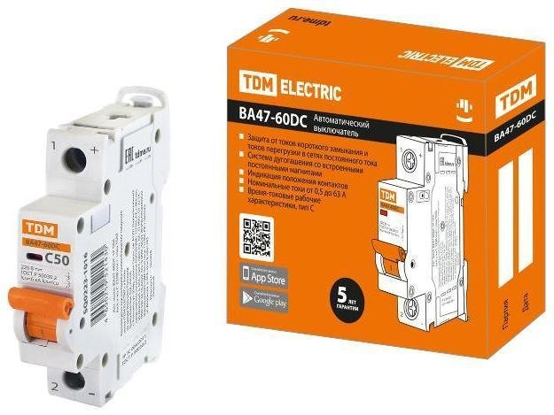 TDM electric SQ0223-1016 Выключатель автоматический однополюсный ВА47-60DC 1P 50А 6кА х-ка С