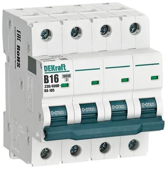 DEKraft 13141DEK Выключатель автоматический четырехполюсный ВА-105 16А B 10кА