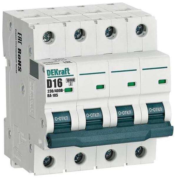 DEKraft 13237DEK Выключатель автоматический четырехполюсный ВА-105 16А D 10кА