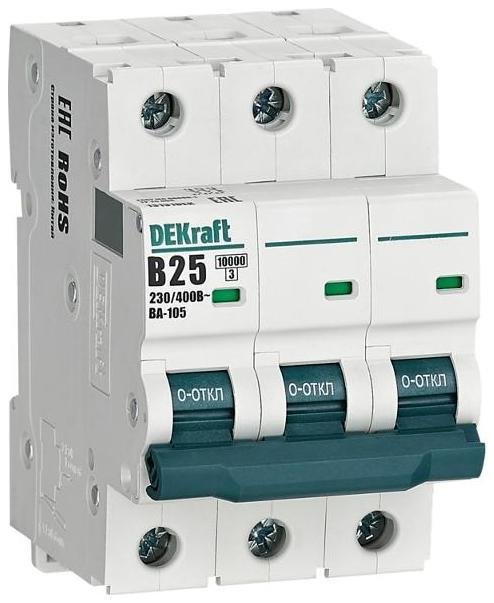 DEKraft 13131DEK Выключатель автоматический трехполюсный ВА-105 25А B 10кА
