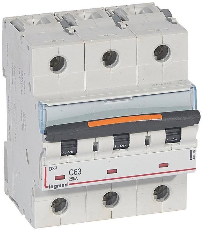 Legrand 409787 Выключатель автоматический трехполюсный DX3 63А C 25кА (4,5 мод)