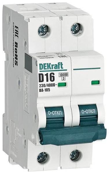 DEKraft 13213DEK Выключатель автоматический двухполюсный ВА-105 16А D 10кА