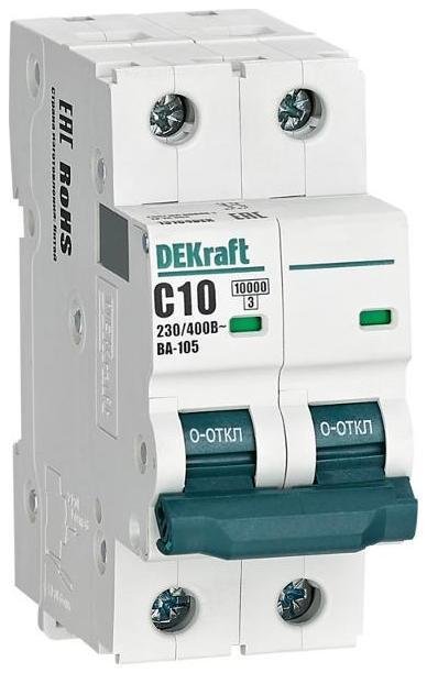 DEKraft 13164DEK Выключатель автоматический двухполюсный ВА-105 10А C 10кА