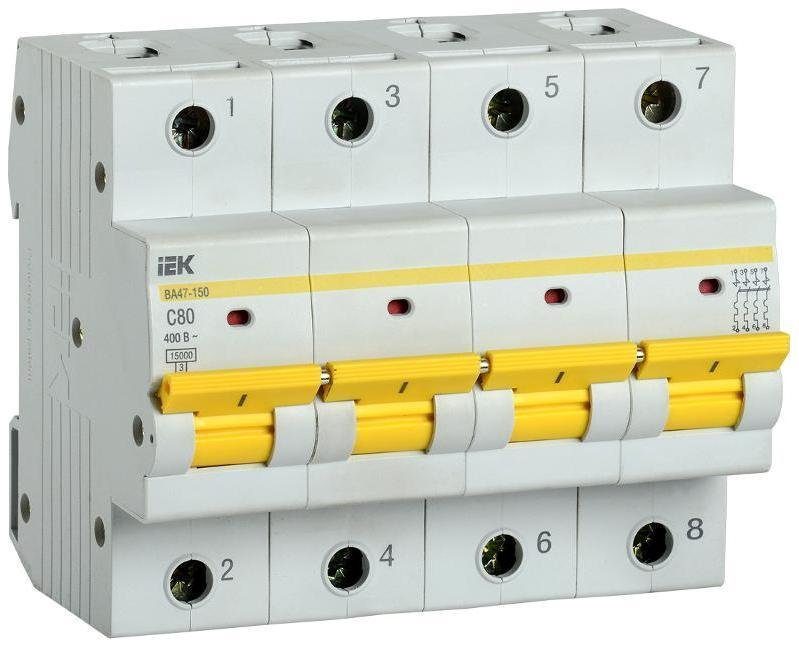 IEK MVA50-4-080-C Выключатель автоматический четырехполюсный ВА47-150 80А C 15кА KARAT